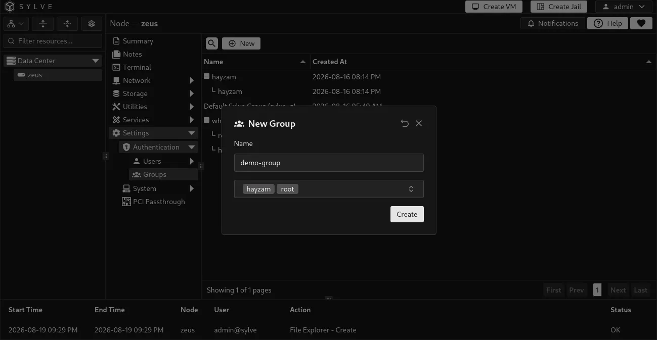 New Group form with a managed group name and selected PAM user members