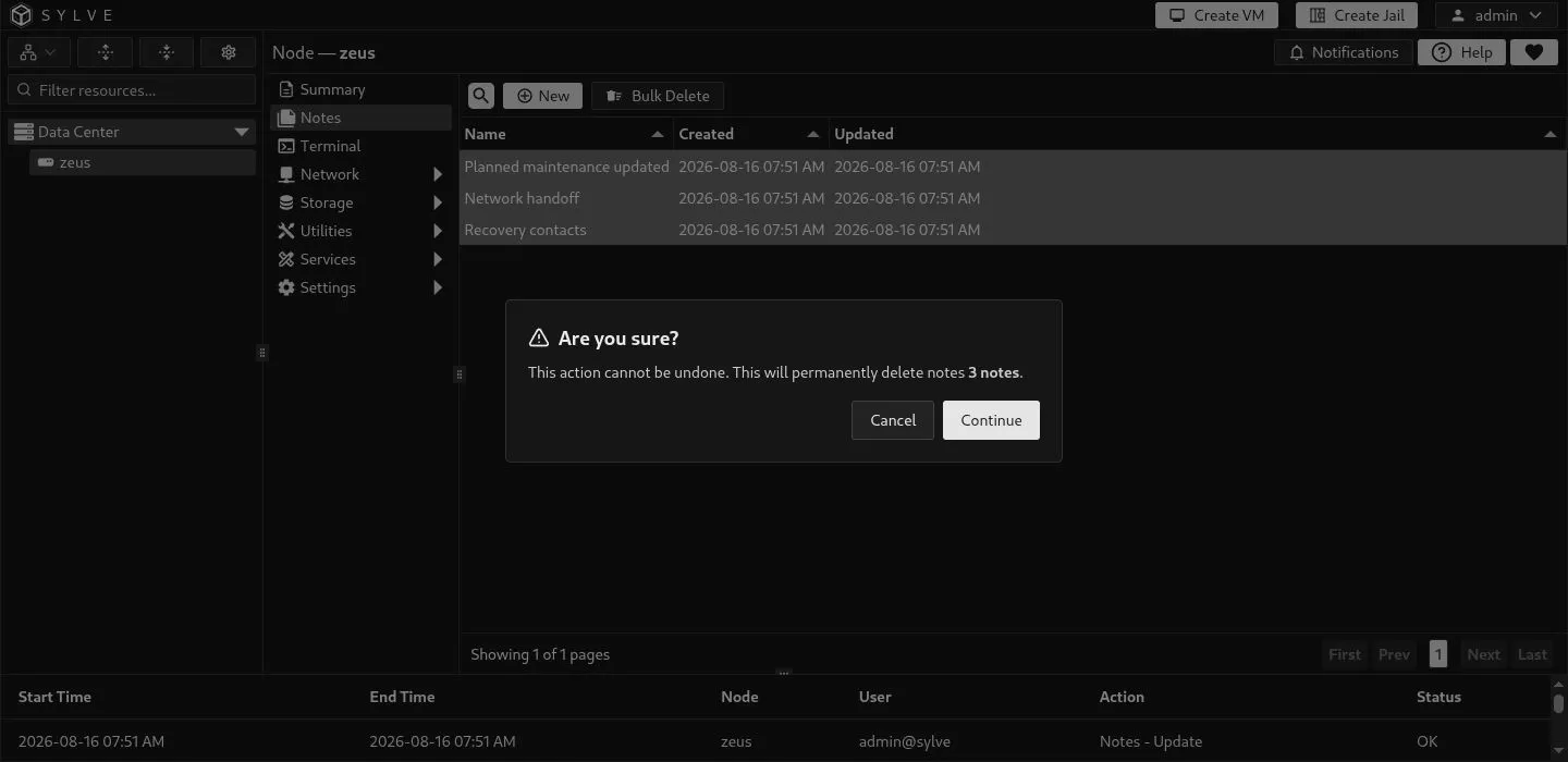 Bulk delete confirmation for selected notes