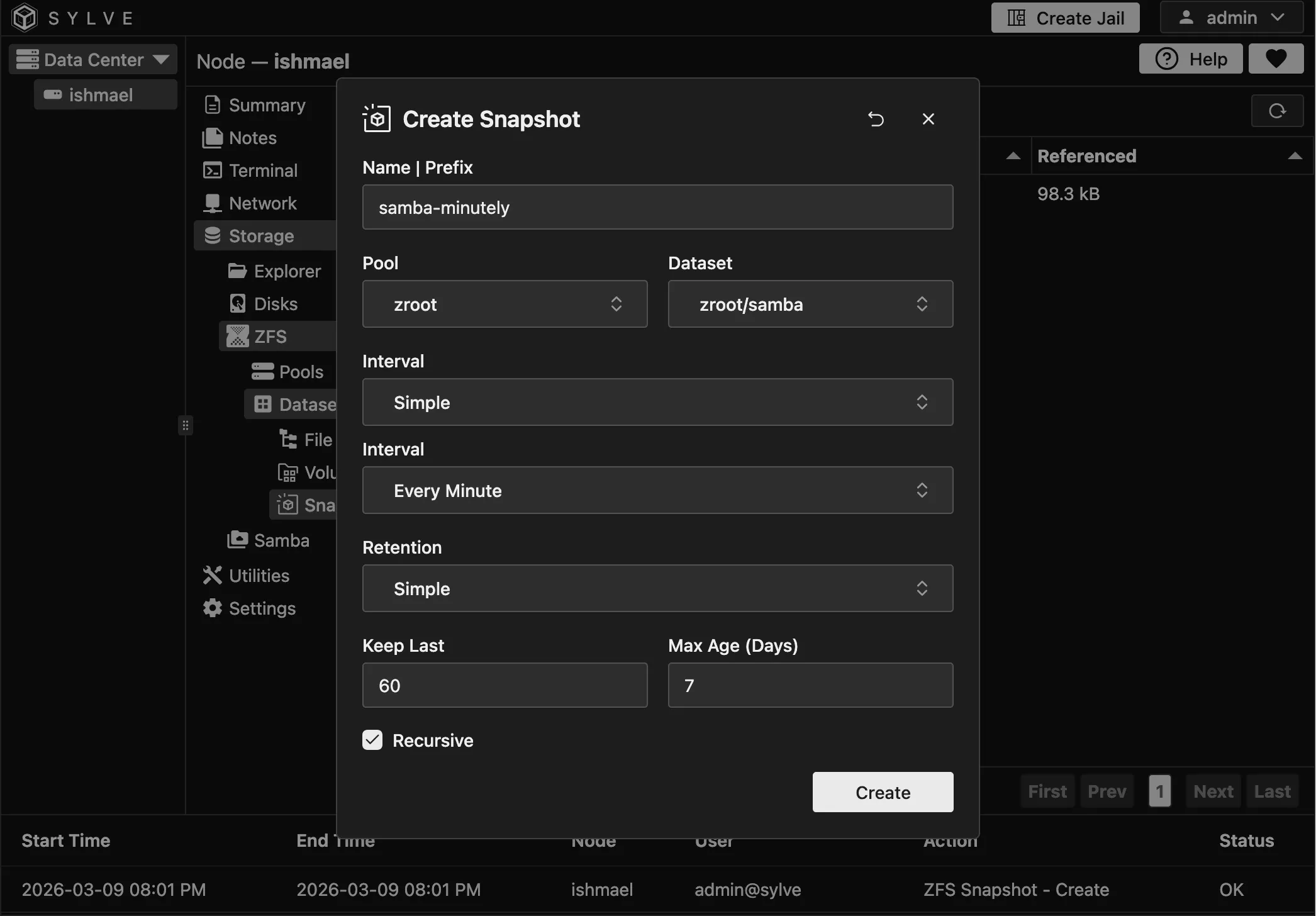 Snapshot with Simple Interval and Retention Policy