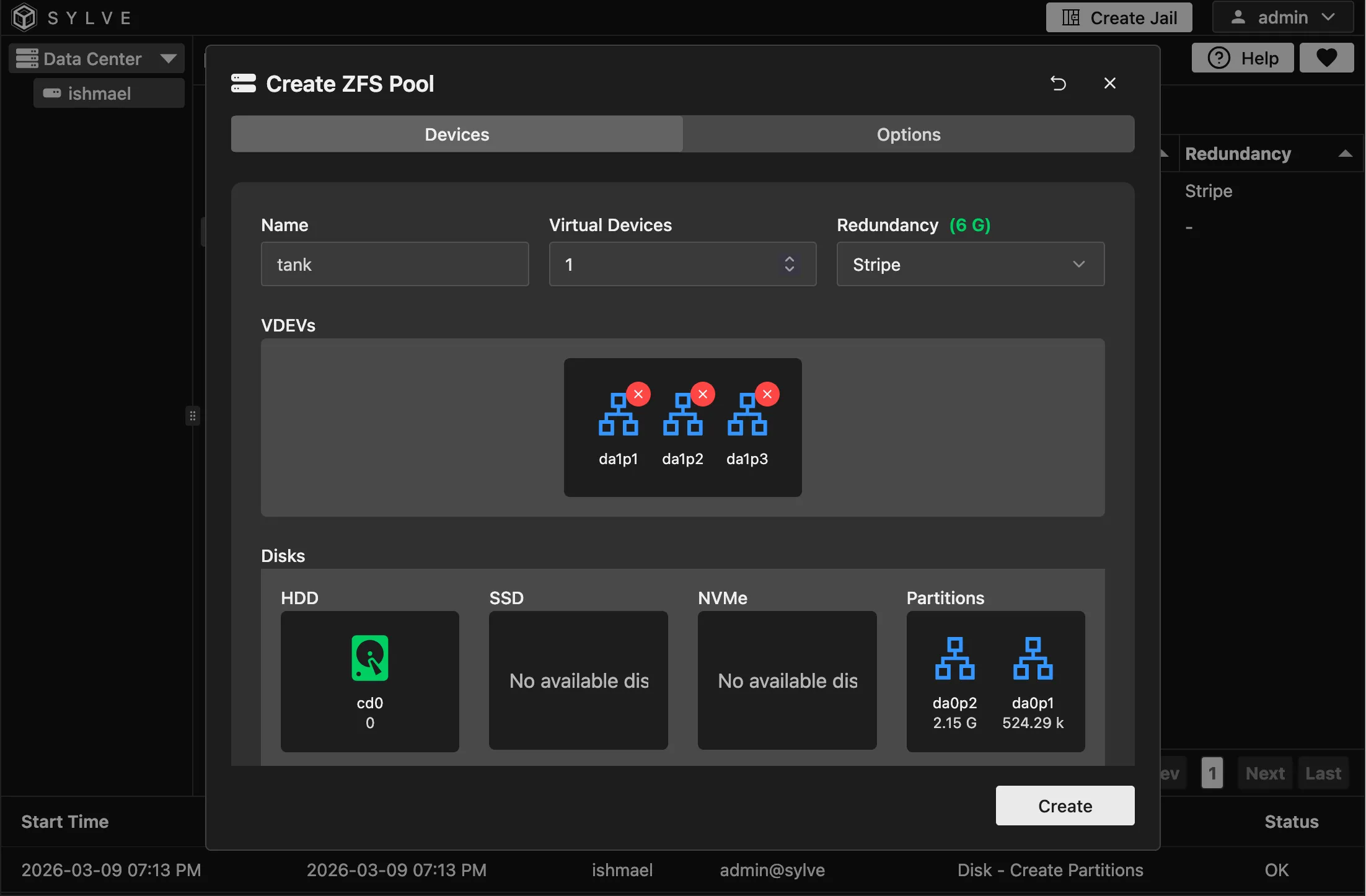 Create Pool Form - Devices