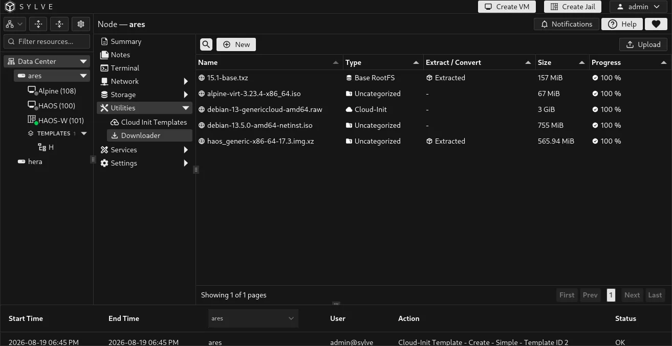 Downloader table showing completed images, a processing image, and their purpose labels