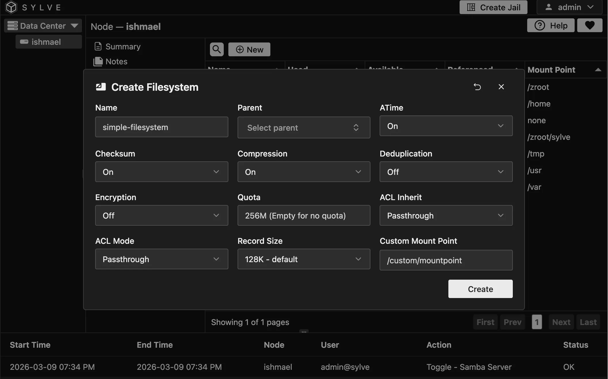 Create Filesystem Form