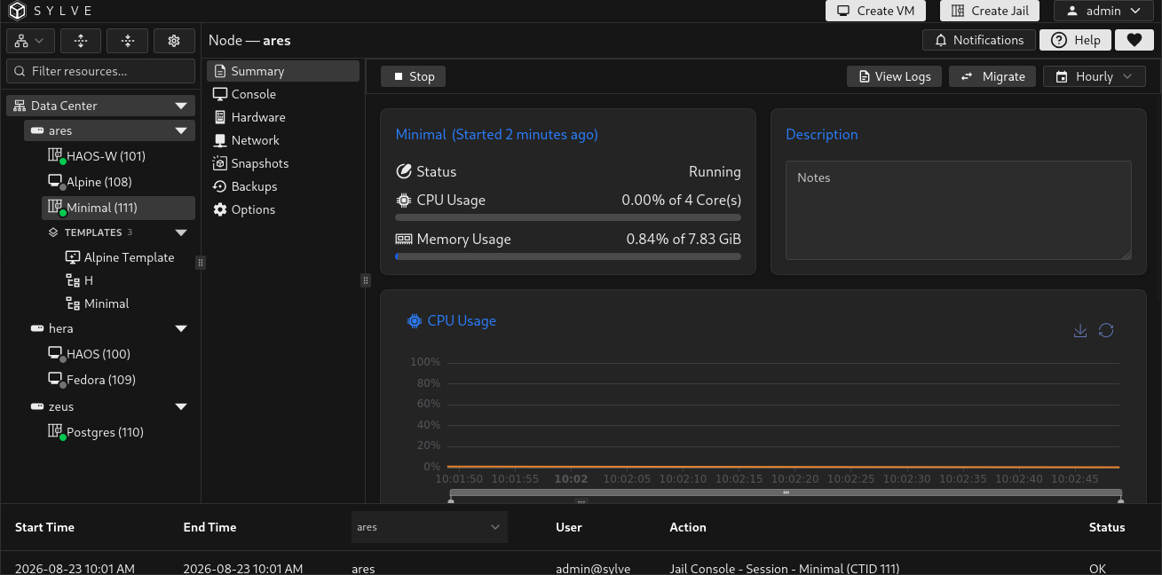 Jail Summary toolbar showing the Migrate action