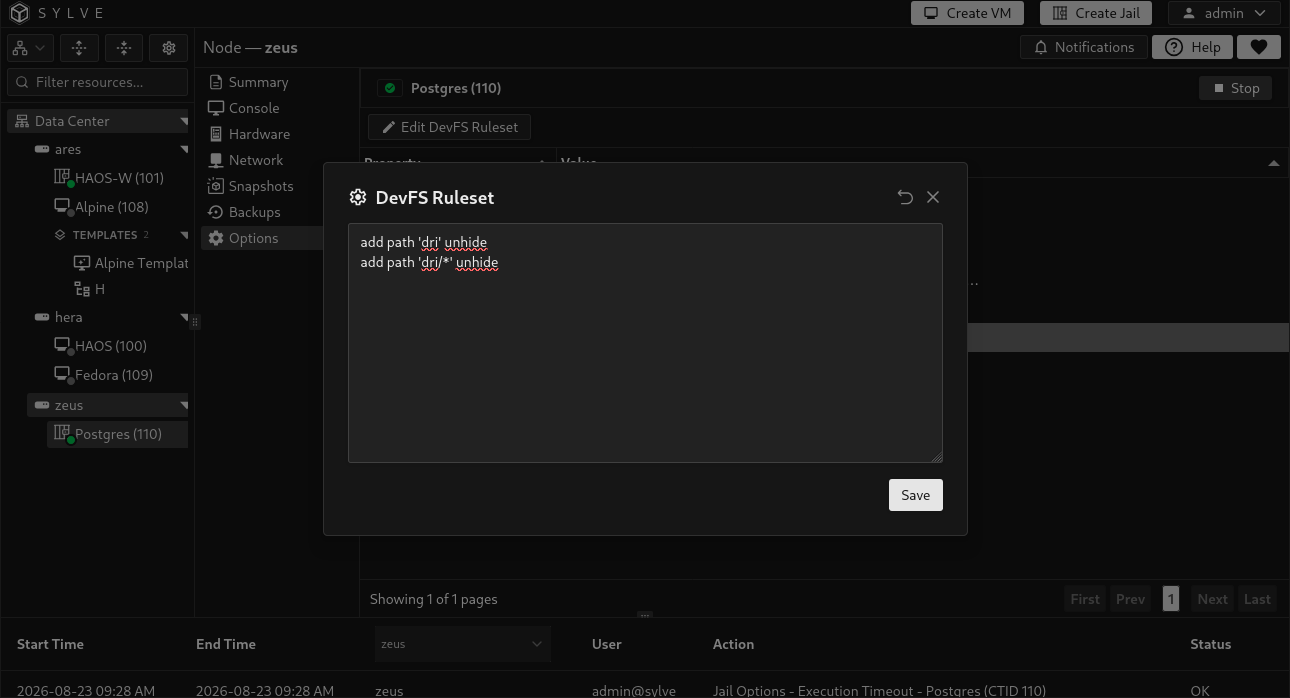 DevFS Ruleset editor for controlling device nodes exposed inside the jail