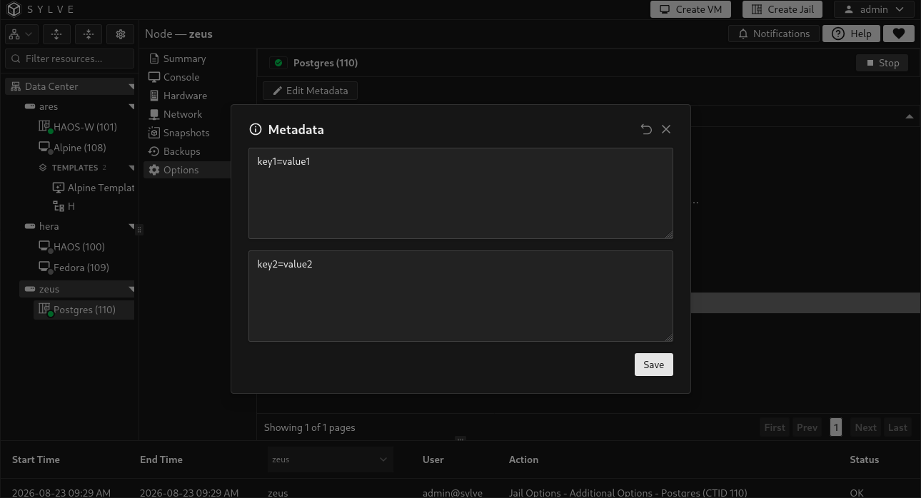 Metadata editor with separate Meta and Environment values for the jail