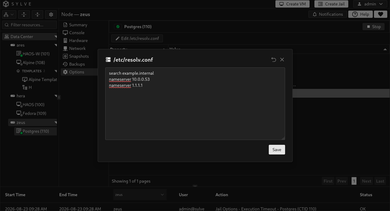 Resolver configuration editor for managing the jail's /etc/resolv.conf content