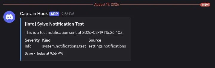 Test notification delivered to a Discord channel