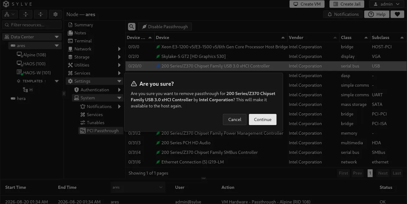 Disable Passthrough confirmation for a managed ppt device