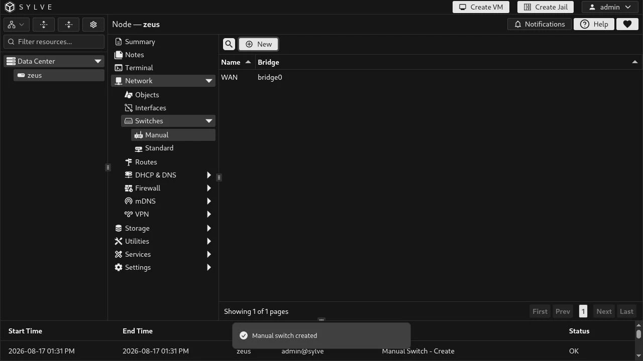 Manual Switches table showing WAN associated with bridge0