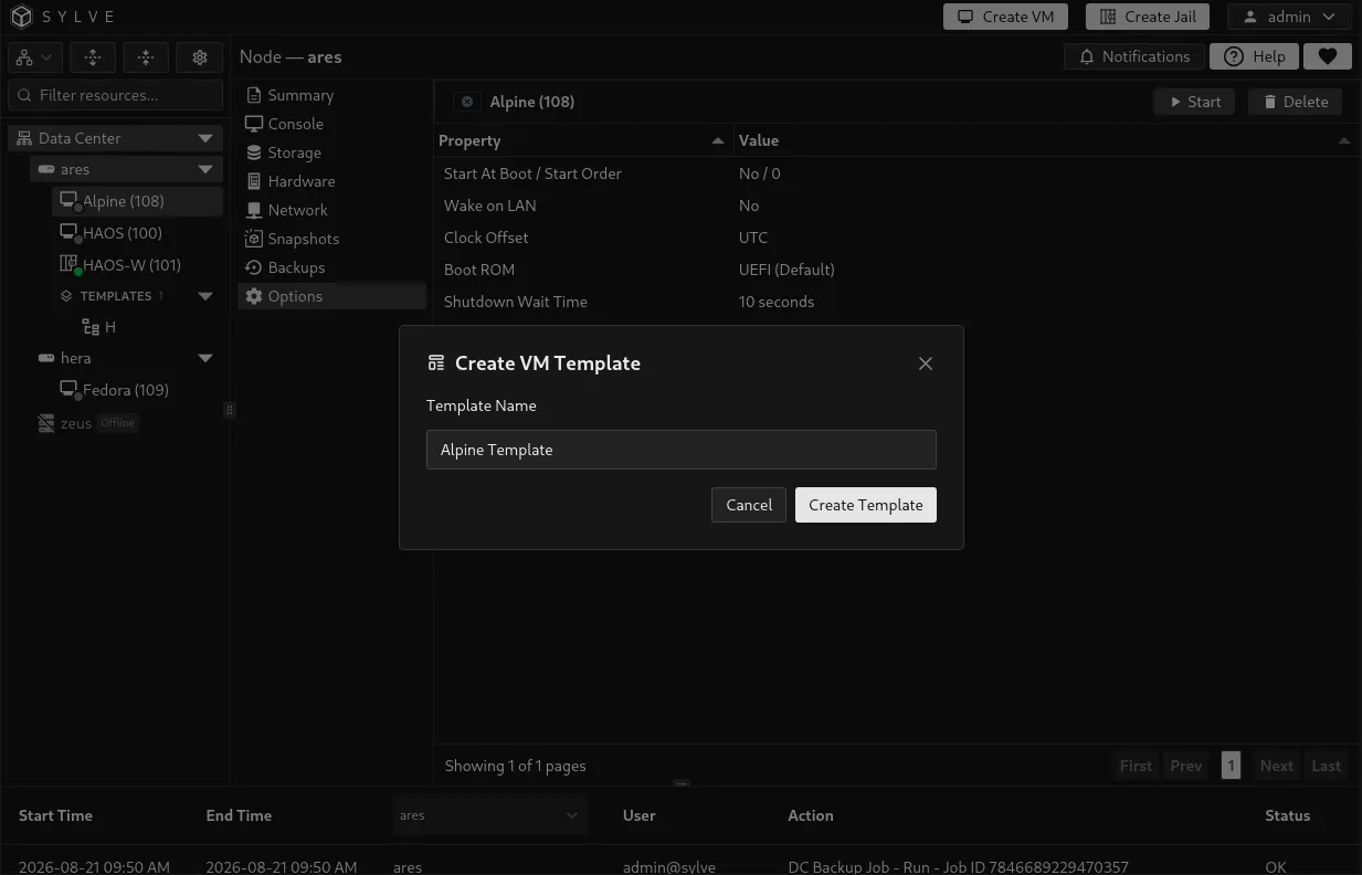 Convert to Template dialog with a clear unique template name
