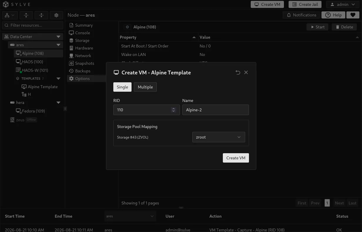 Create VM from template in Single mode with a new RID, name, and per-disk storage pool mappings